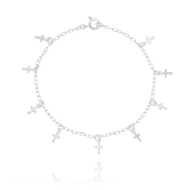 Pulseira Feminina Crucifixos Pequenos em Prata de Lei 925